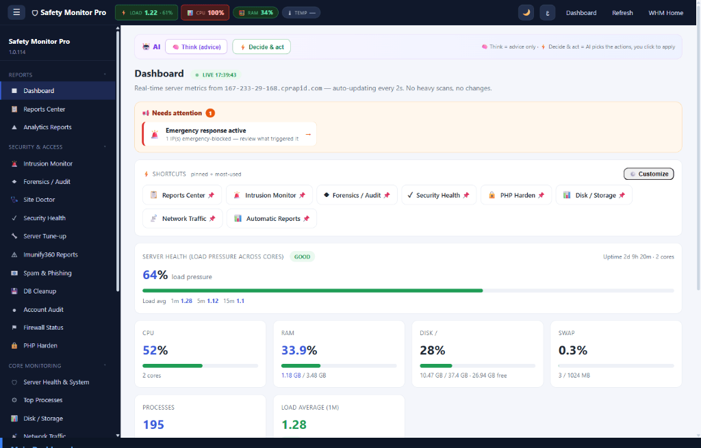 Safety Monitor Pro — Live Dashboard